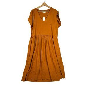 Lou & Grey Womens Size Large Linen Blend Dress Oversized Pockets Rust Orange NWT